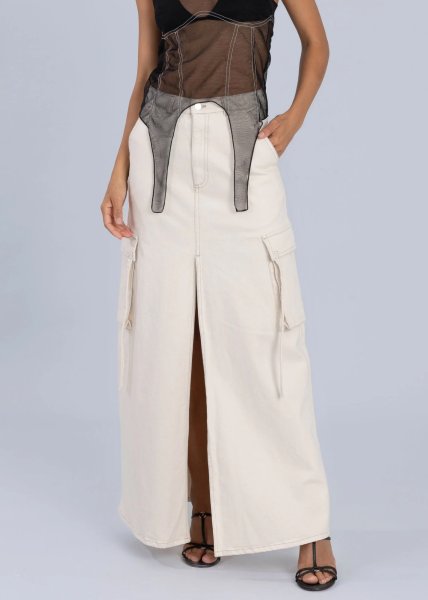 画像1: ESTHE - Denim Cargo Maxi Skirt  カーゴデニムロングスカート - Off White (1)