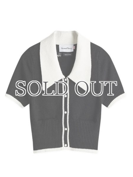 画像1: HOUSE OF SUNNY - Contrast Peggy Top ショートスリーブニットカーディガン - Black/White (1)