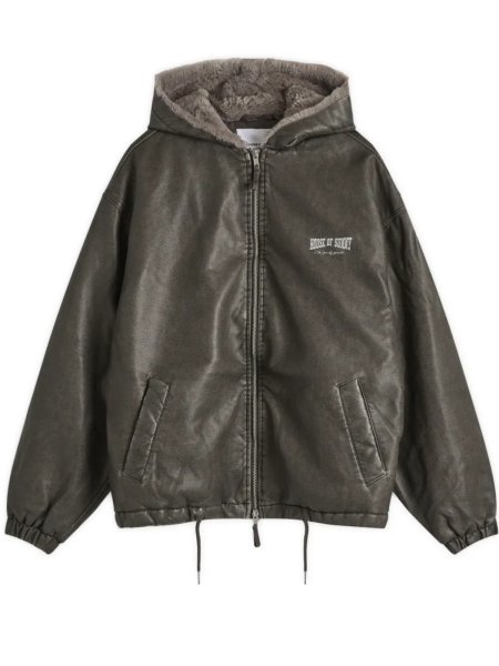 画像1: HOUSE OF SUNNY - Vegan Leather Hoodie Jacket  ヴィーガンレザーフーディジャケット - Dark Grey (1)