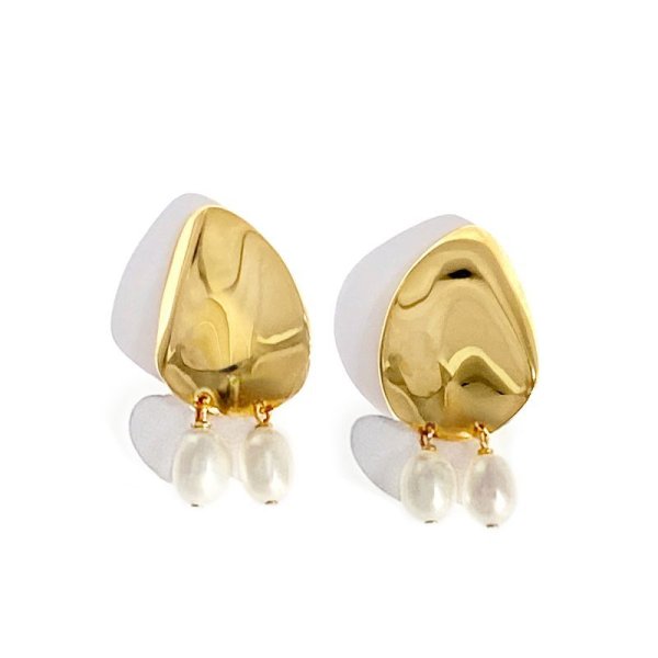 画像1: BIKO - Petal Pearl Studs ペタル パールスタッズピアス - Gold (1)