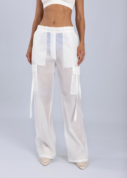 画像1: ESTHÉ - Organza Cargo Trousers オーガンジートラウザーパンツ - Off White (1)