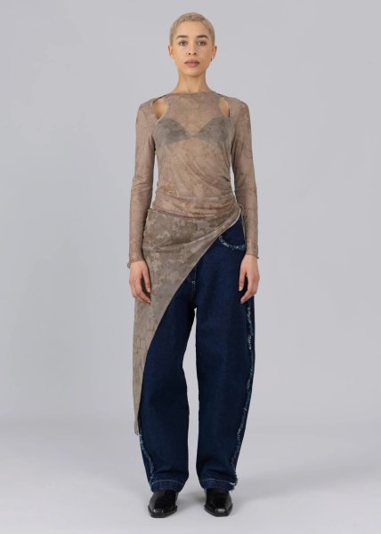 画像1: ESTHE - Cut-Out Mesh Asymmetric Top  カットアウトアシンメトリートップ - Brown Moonstone (1)