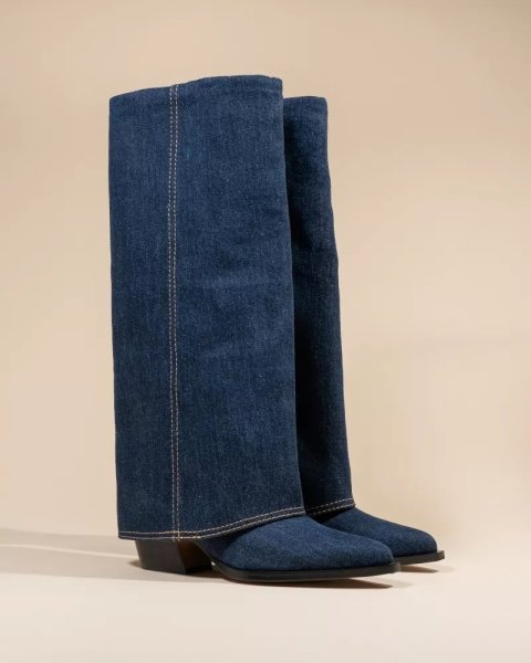 画像1: MI/MAI - JOAN Blue Denim Cuff Boots (1)