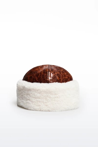 画像1: STAND STUDIO - Ruth Shearling Hat シアリングハット - Brown / white (1)