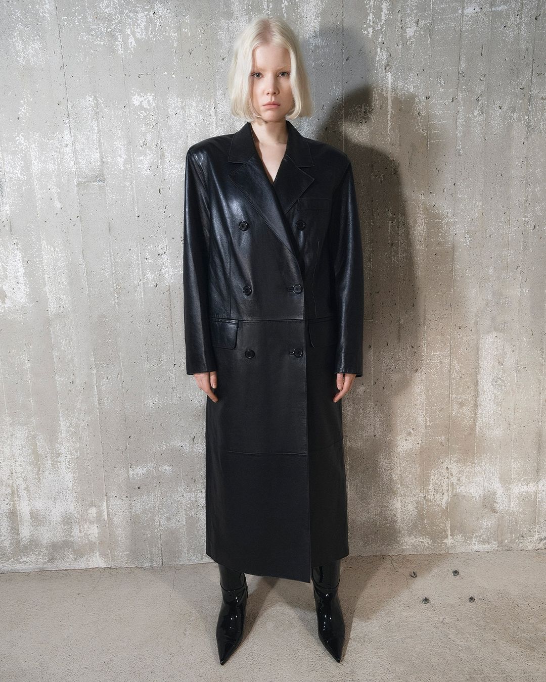 STAND STUDIO - Selene Leather Coat ラムレザーロングコート - Black